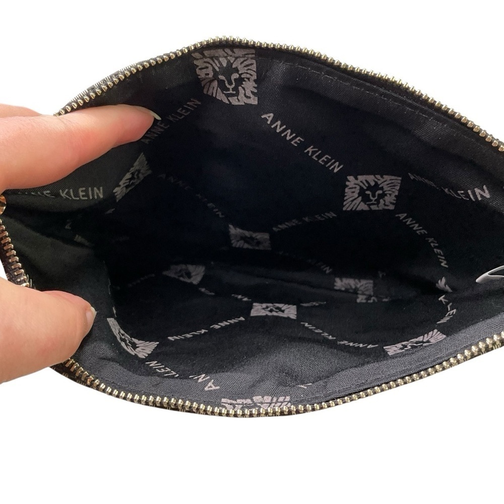 Anne Klein Black and Tan Geometric Clutch with Wristlet Strap - Picture 4 of 6